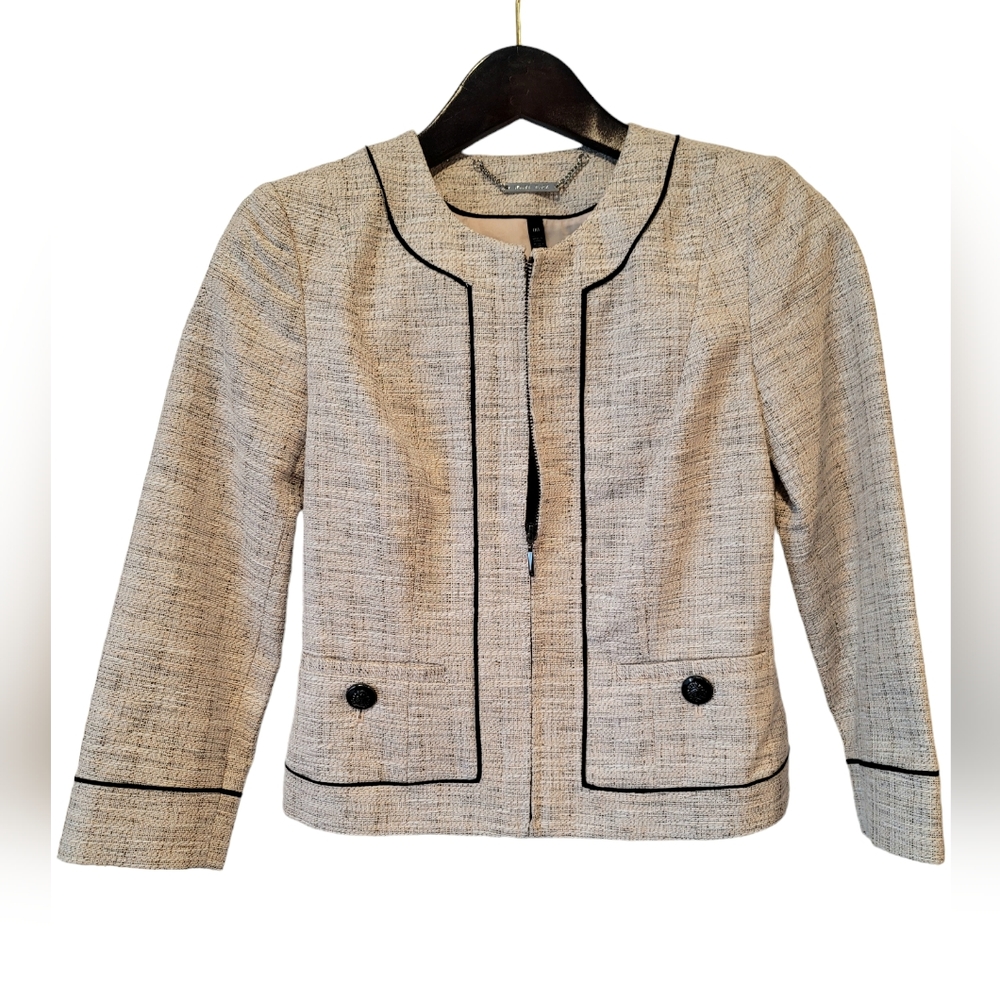 White House Black Market Crop Seamed Blazer Jacket Women Beige Linen Outerwear